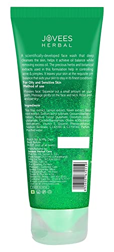 Jovees Herbal Tea Tree Oil Control Face Wash for Oily & Sensitive Skin | Paraben & Alcohol-Free, Controls Oil, Prevents Breakouts, Remove Dead Skin | Gentle Cleanser For All Skin Types - 120ml